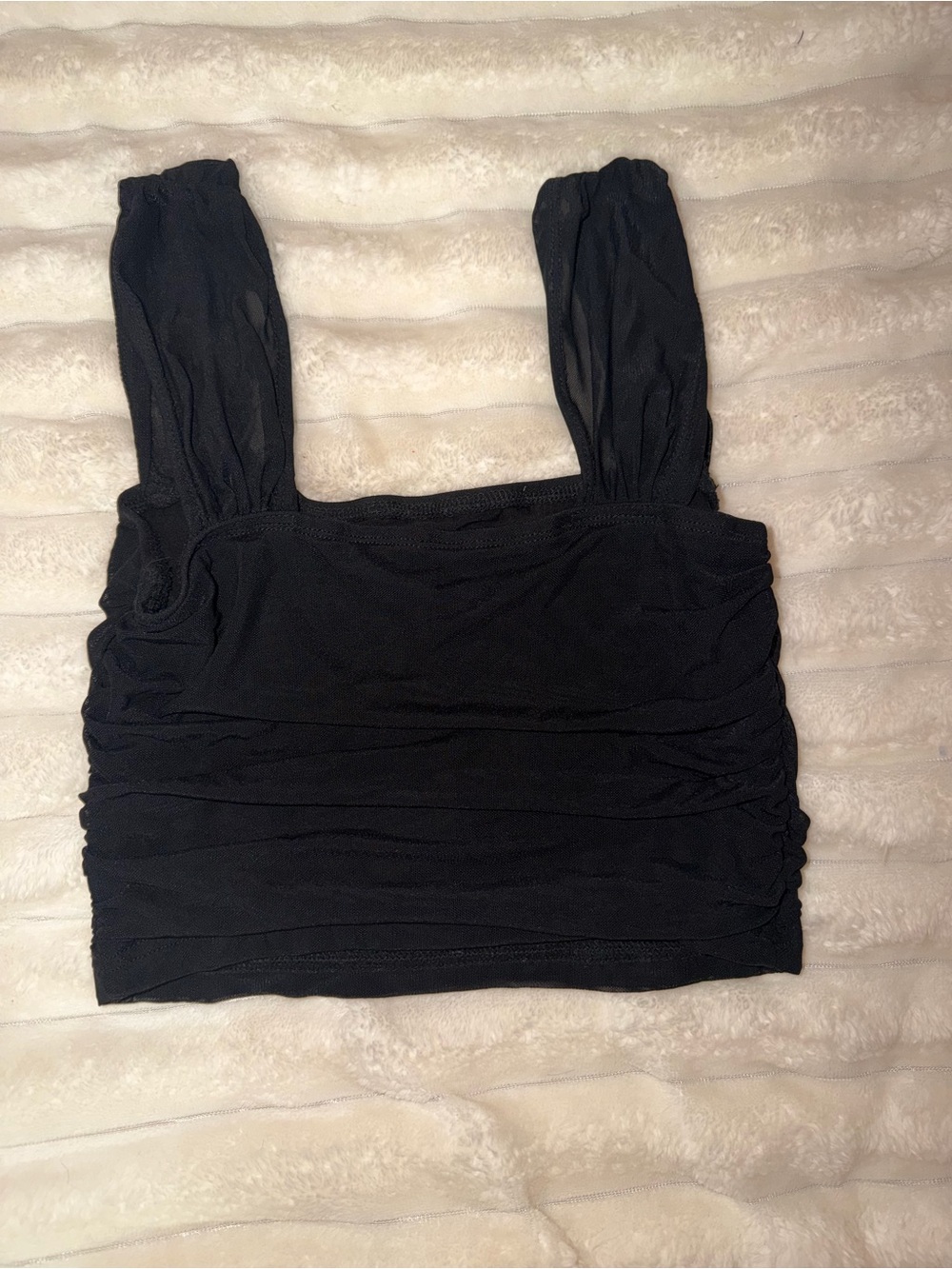 SHEIN Black Ruched Square Neck Crop Tank